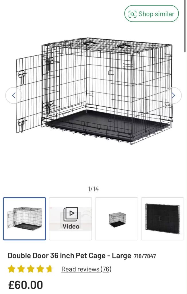 Large 36” Dog/Cat Animal Cage – Double Door, Foldable