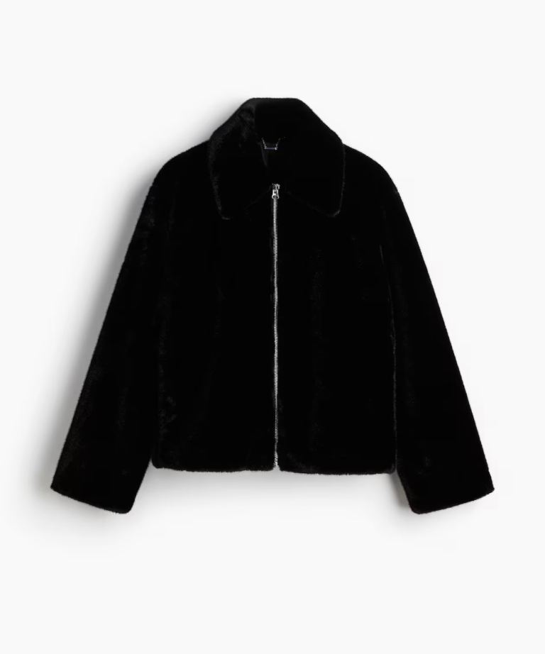 Black Faux Fur Jacket – Zip Front, As Good As New
