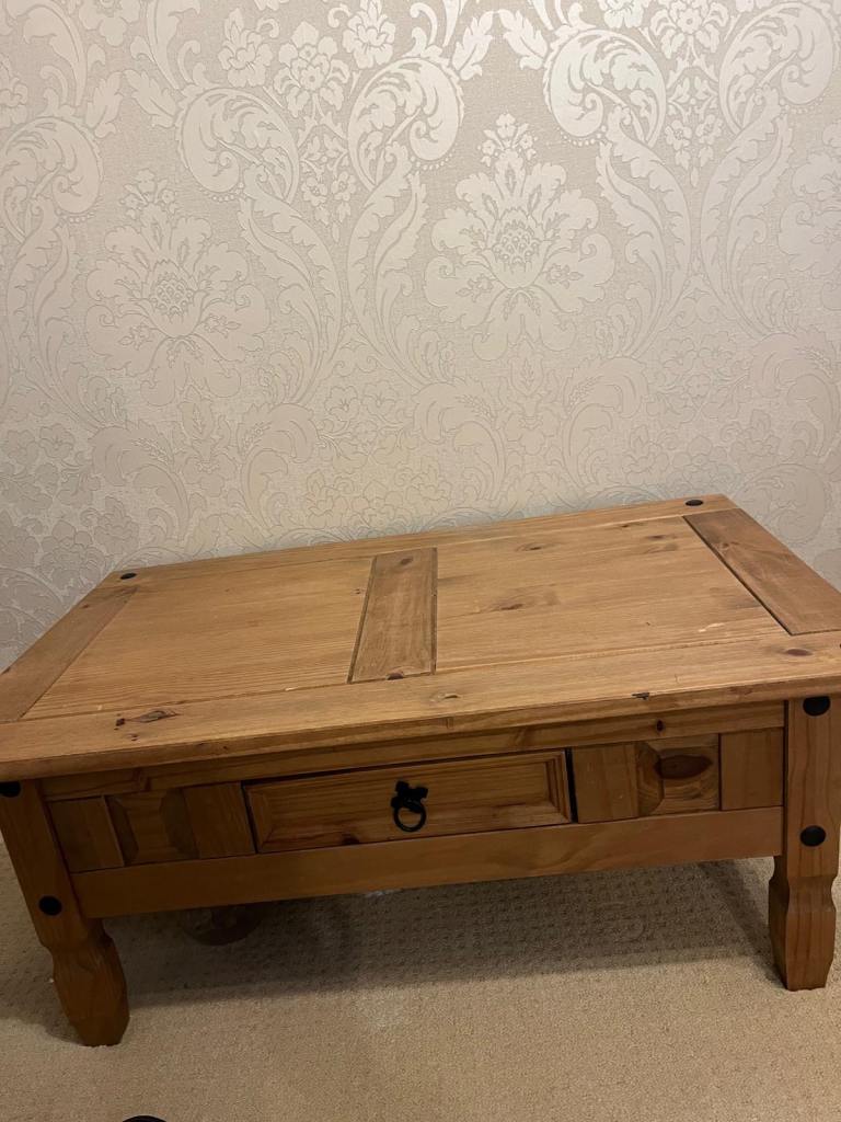 Solid Wood Coffee Table with Drawer – Good Condition
