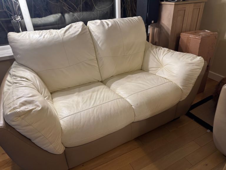 image for Leather 2 seater and electric recliner chair