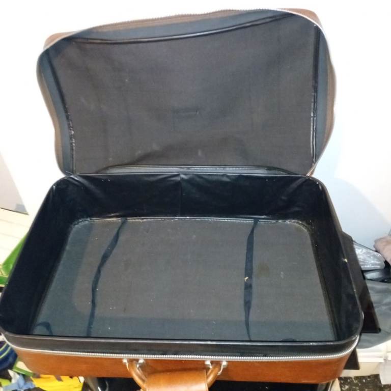 Brown leather carry suitcase 