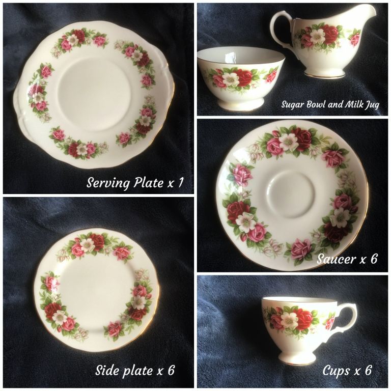 Teaset. Vintage Bone China. 21 pieces Royal Kent (Staffordshire) Rose Bouquet