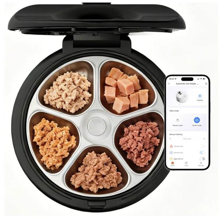 Automatic Cat Feeder Wet Food for 5 Meals with Camera, Semiconductor k）