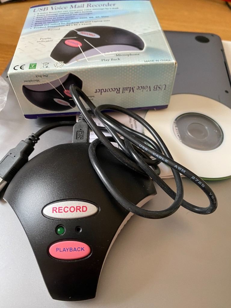 New and unused with full instructions USB voice mail recorder for windows 2000, ME, XP Vista