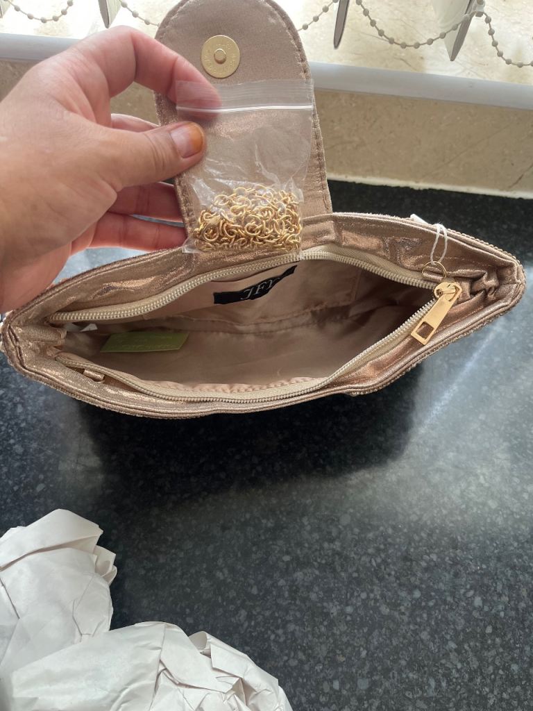 Brand New JFY Rose Gold Pearl Clutch Bag with Chain