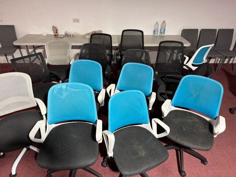 Office Chairs - Black and Blue Mesh Swivel Chairs, Good Condition
