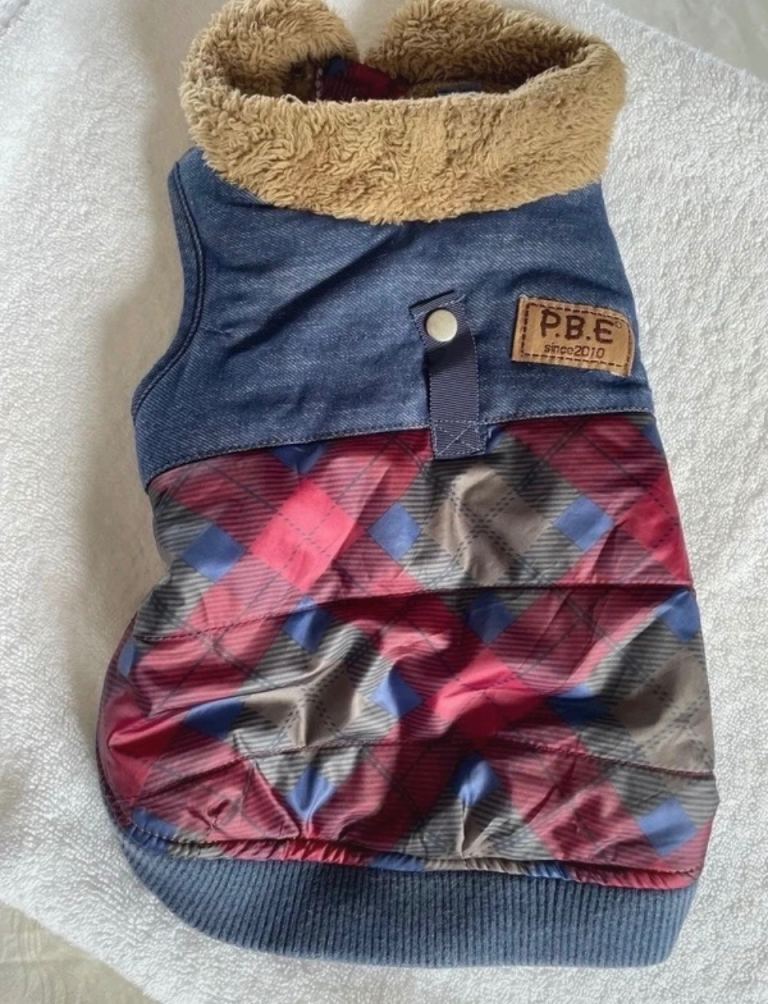 Small Dog Winter Coat – Denim & Tartan Design