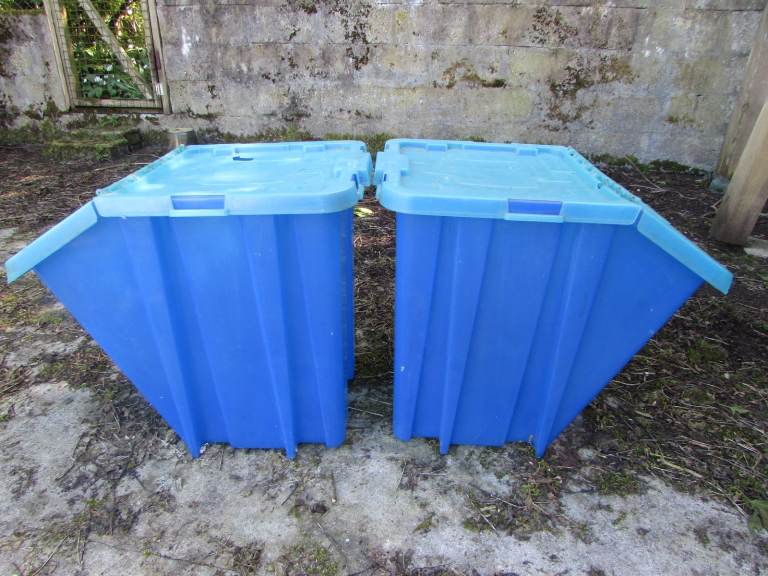Pair Contico Plastic Blue Large 21 inch tall x 16 inches wide Storage bins