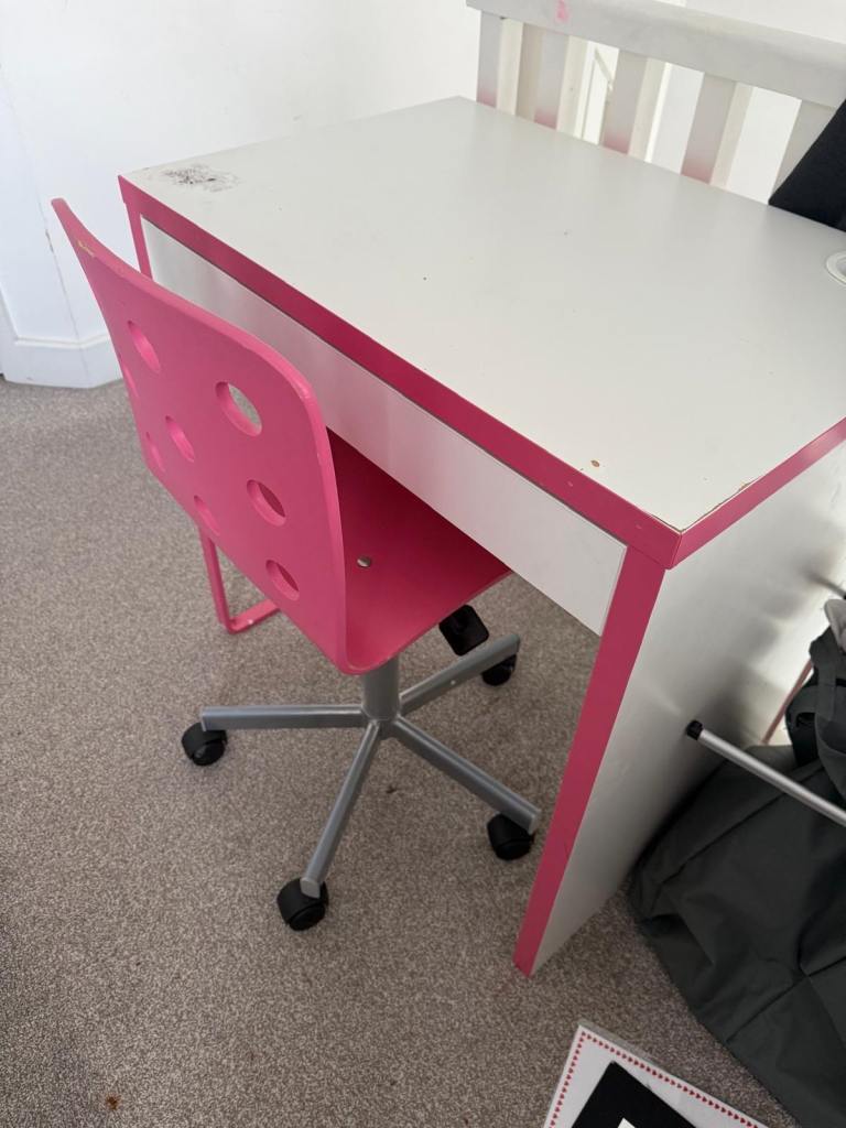 Pink & white desk office table & chair