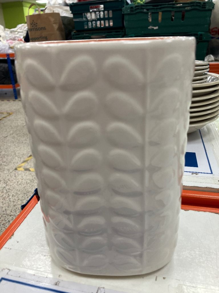 Orla Kiely House White Ceramic Pot - Dishwasher & Microwave Safe