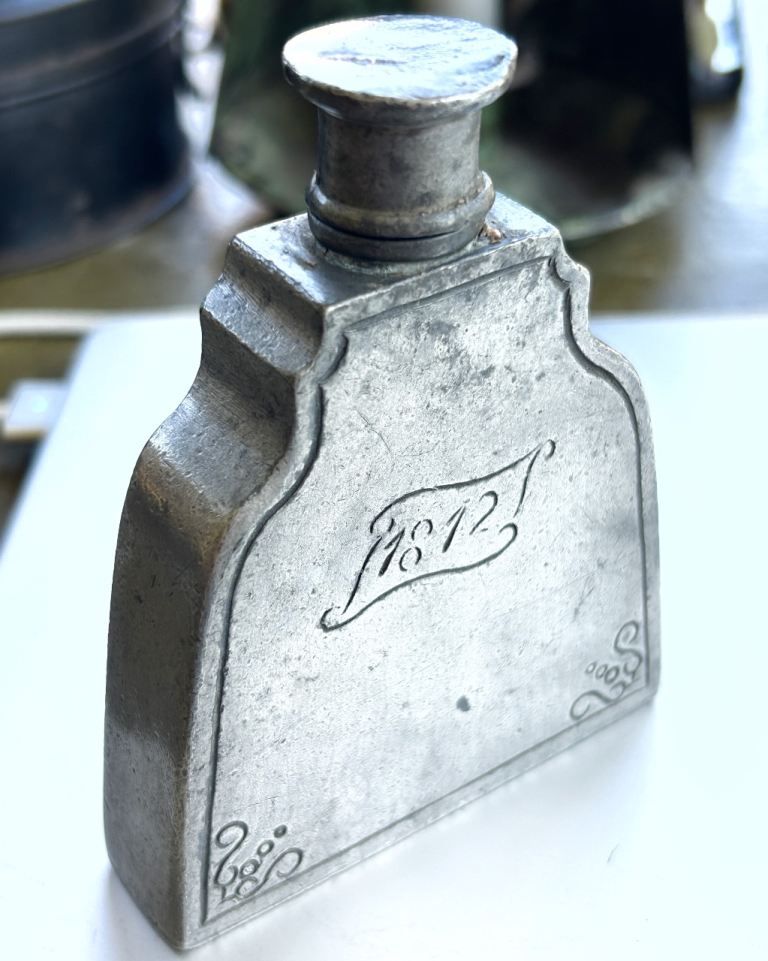 Antique German Austrian Zinn Pewter Perfume Flask Bottle - Dated 1812
