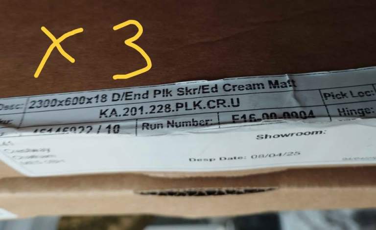  Kitchen cupboard end panels, cornice etc in cream