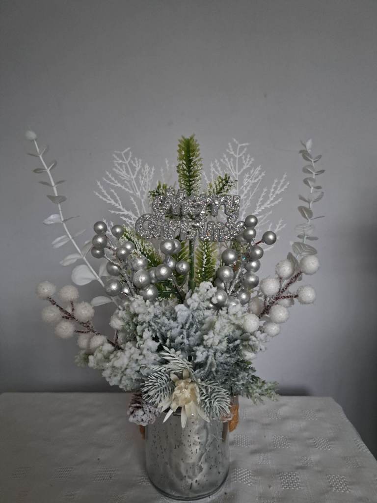 Festive Seasonal Christmas Decoration in Silver Pot