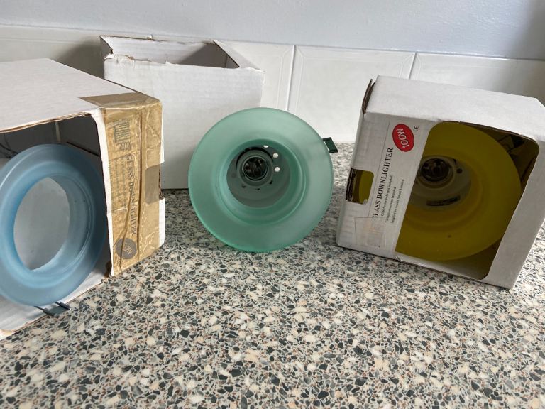 New Glass Bowl Light Fittings - Blue, Green, Yellow