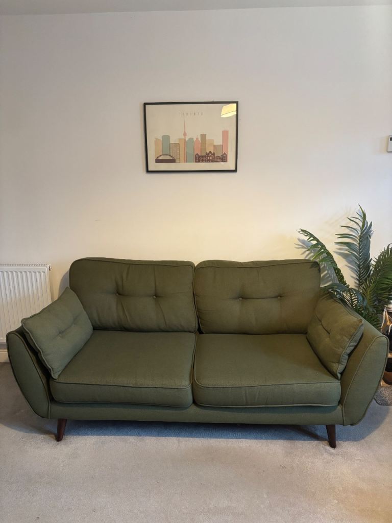 DFS Zinc Olive Green Sofa and Loveseat (1.5 Seater)