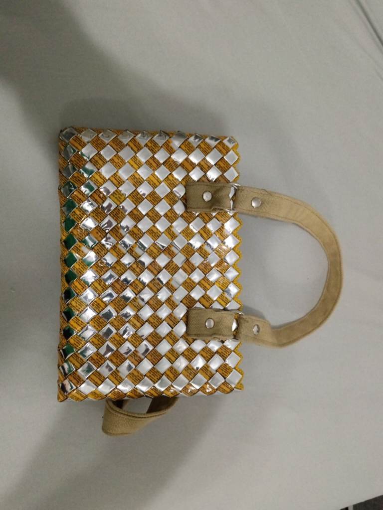 Hand made handbag made out off coffee sachets 