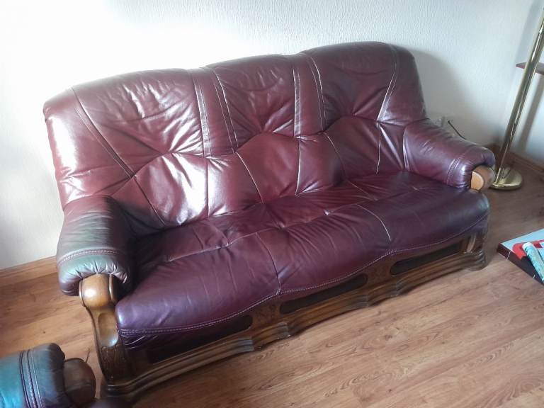 Italian Real Leather Sofa with oak base 