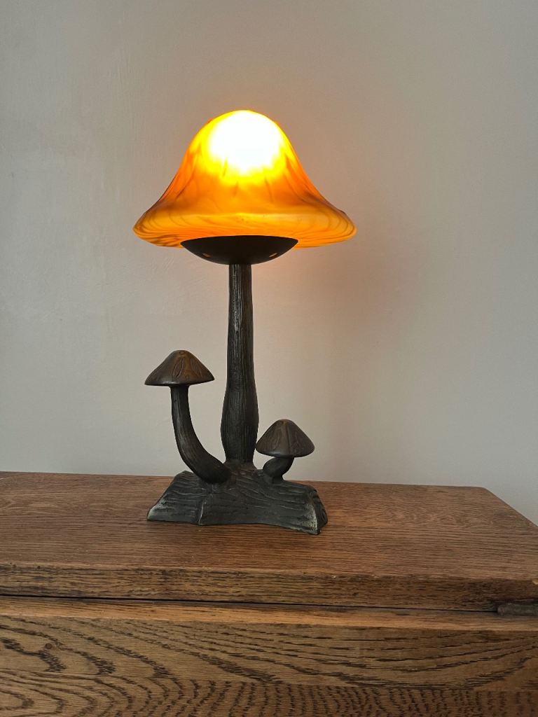 Unique Mushroom Desk Lamp – Bronze Finish with Amber Glass