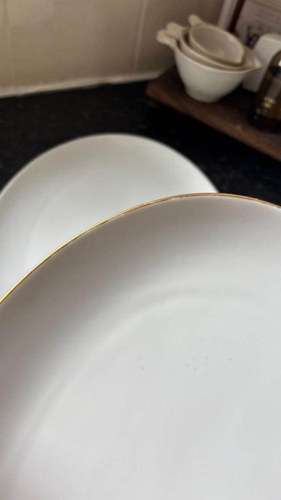 Dunelm White Oval Dinner Plates with Gold Rim – Pair, Like New