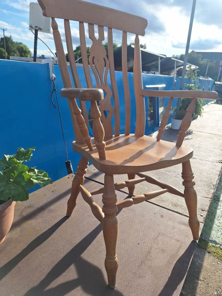 Sturdy Wooden Spindle Back Chair with Arms – Good Condition