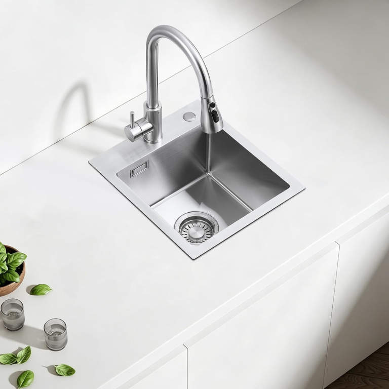 35x40cm Stainless Steel Kitchen Sink Single Bowl 2 Tap Holes Waste Kit