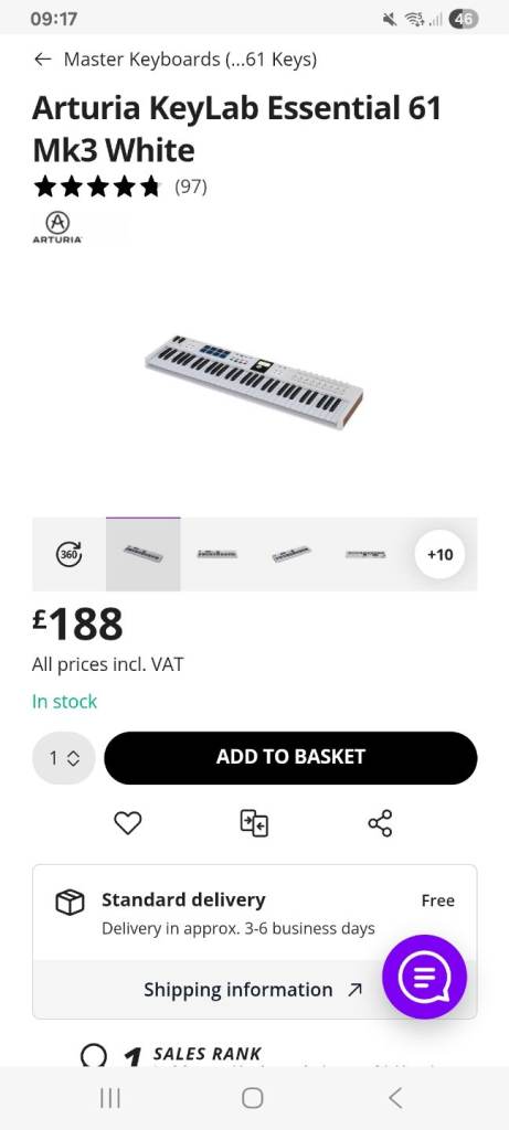 61 key arturia keyboard rarely used 
