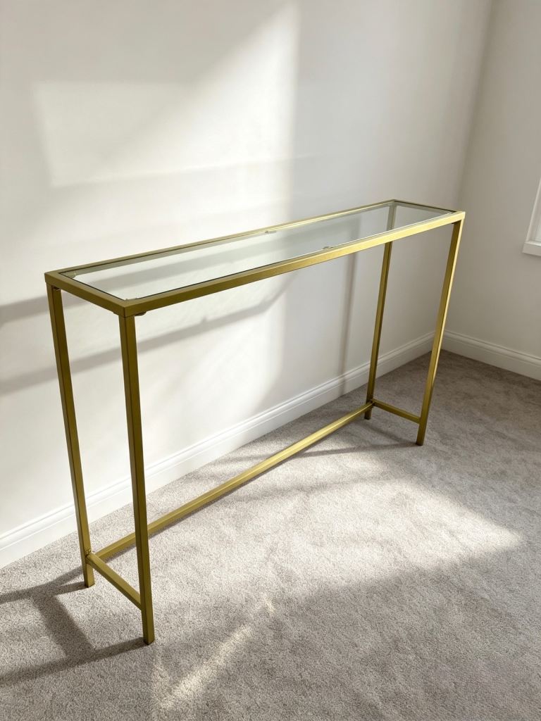 Gold Console Table with Glass Top – As Good As New