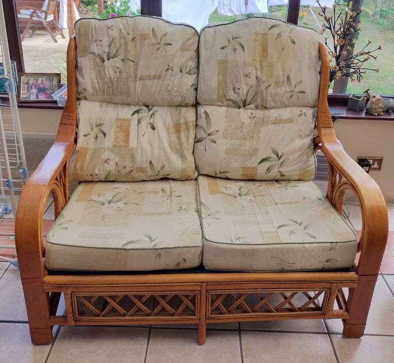 Two-Seater Rattan Sofa with Cushions – Good Condition
