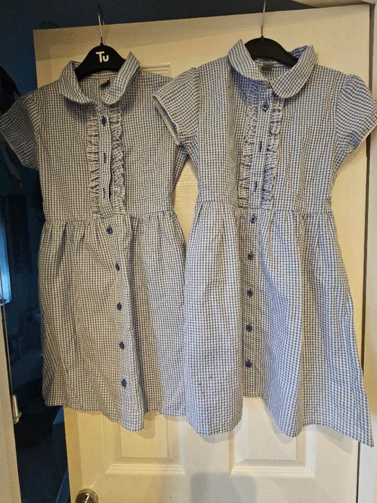Pair of Tu School Gingham Dresses Blue Check 8 Years 128cm