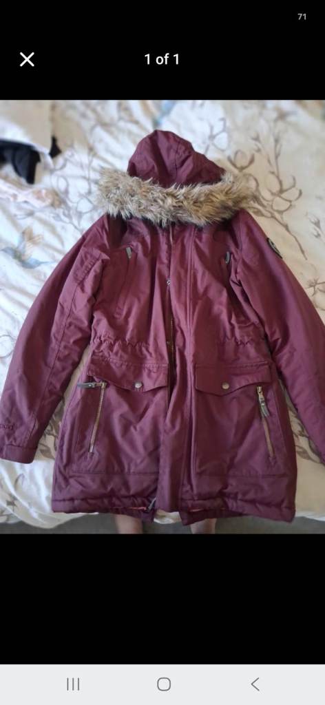 Women's Red Parka Coat with Faux Fur Hood – Good Condition