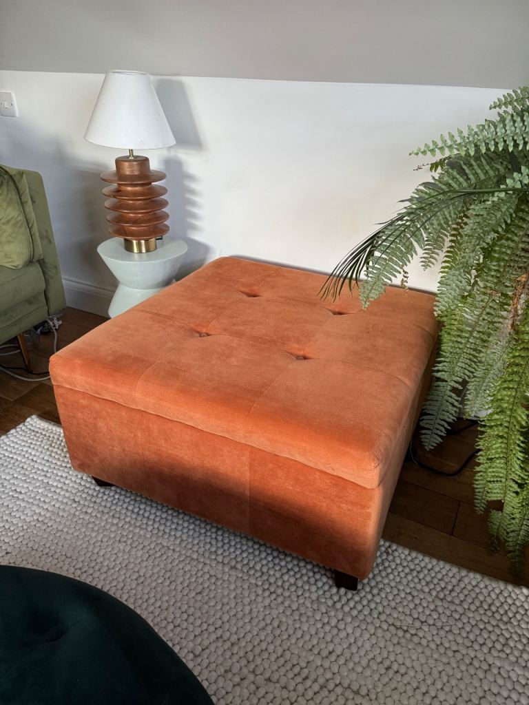 Large rust / burnt orange velvet storage ottoman