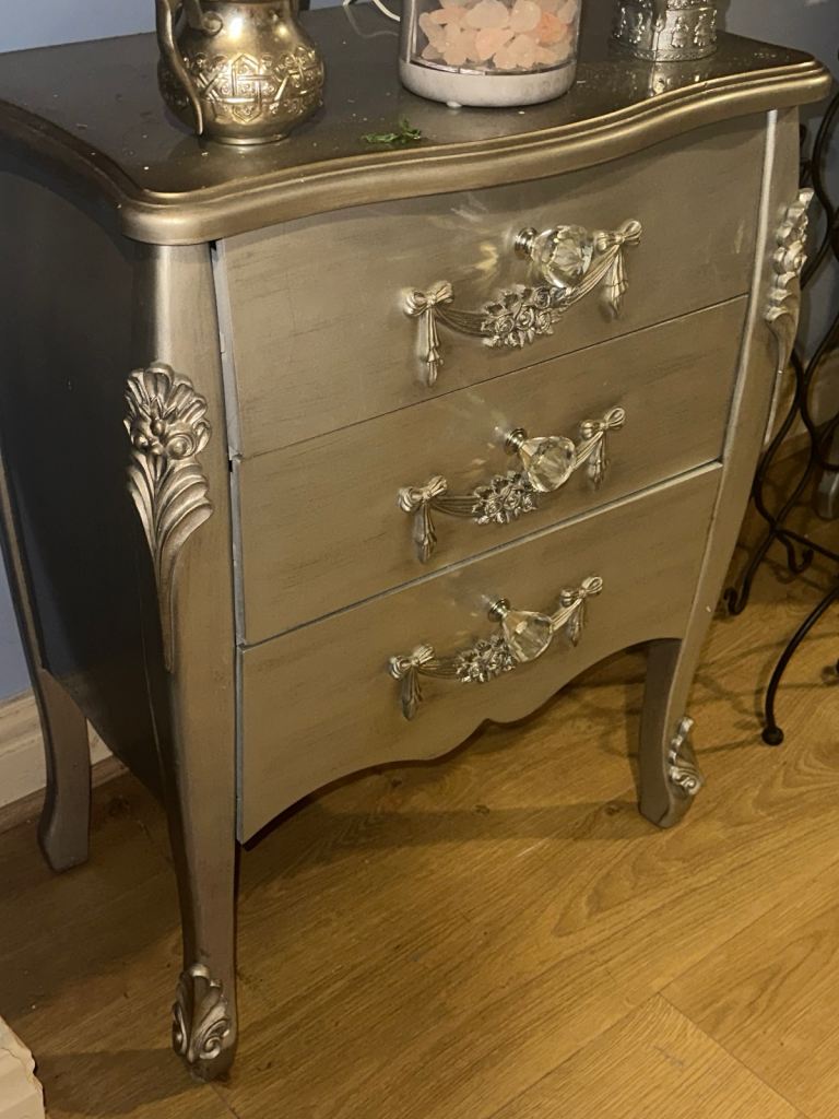 Pair of Silver French Style Bedside Cabinets – Good Condition
