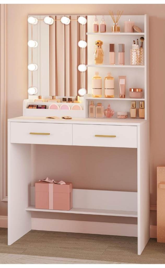 White dressing table flat pack.