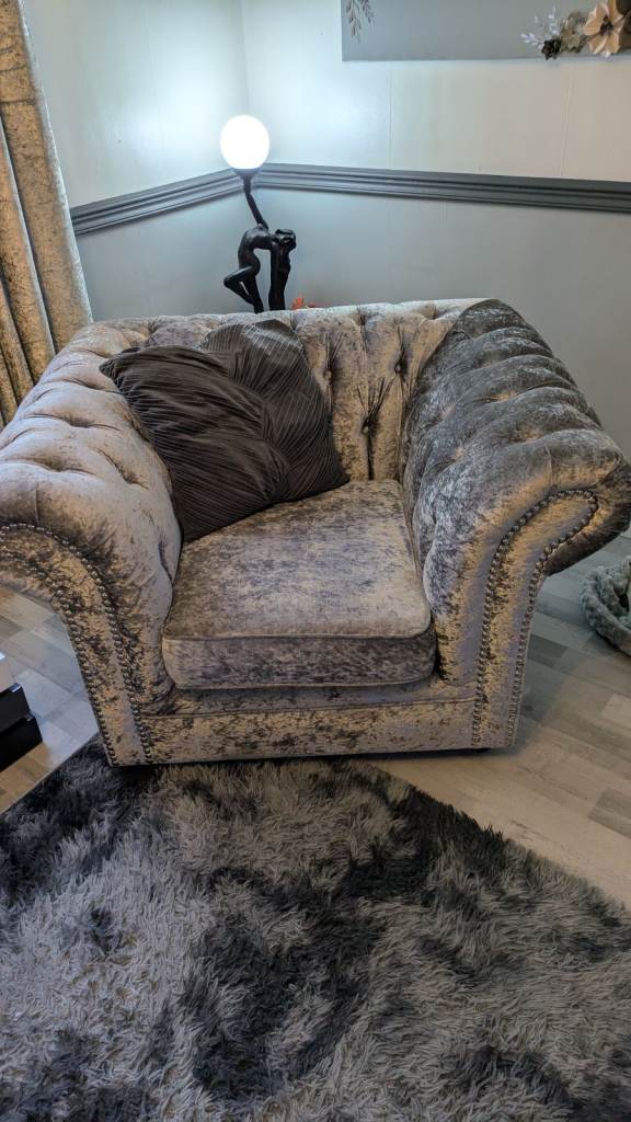 Crushed velvet sofa and chair 