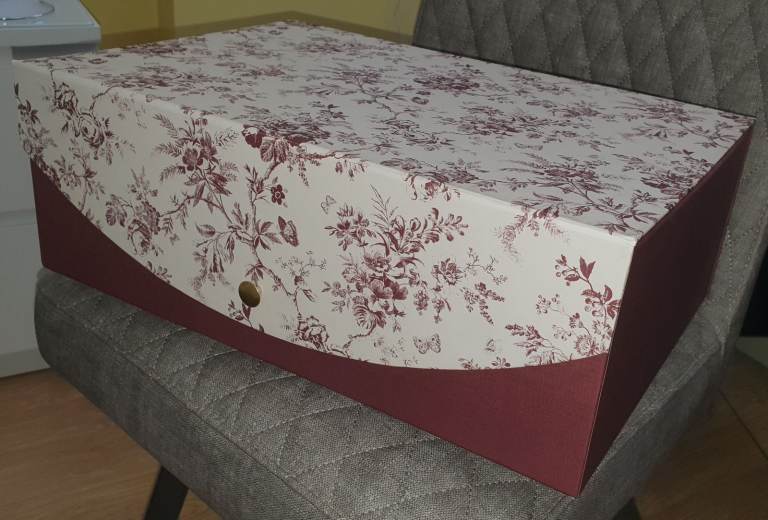 TK MAXX  Lillian August Home Large Red Wine Floral Printed Cardboard Storage Box