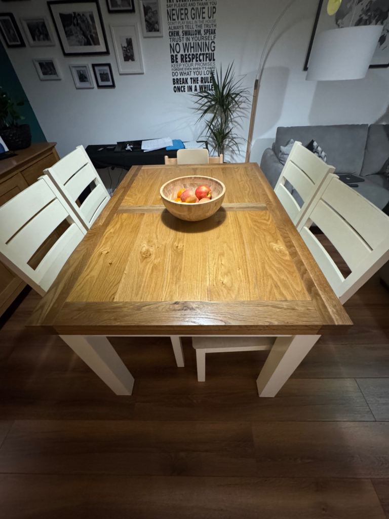image for Oak extendable table with six chairs