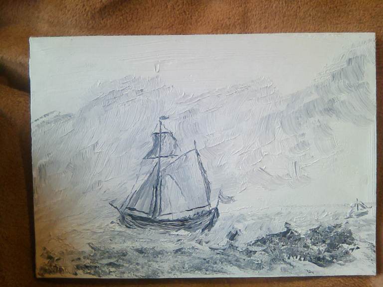 Painting "Storm at Sea" (oil on canvas)