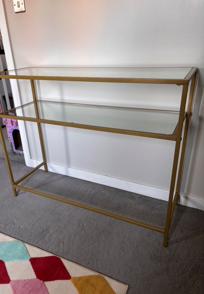 Gold Metal and Glass Console Table – Good Condition