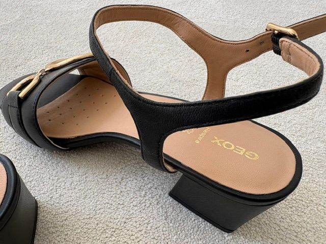 Geox Black Leather Sandals with Gold Buckle Size 4– As Good As New