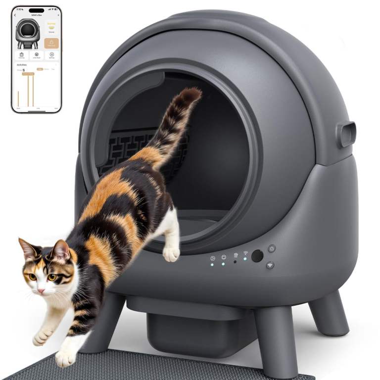 Self Cleaning Cat Litter Tray, FEELNEEDY Odour Control, APP Real-Time Monitor, 65L