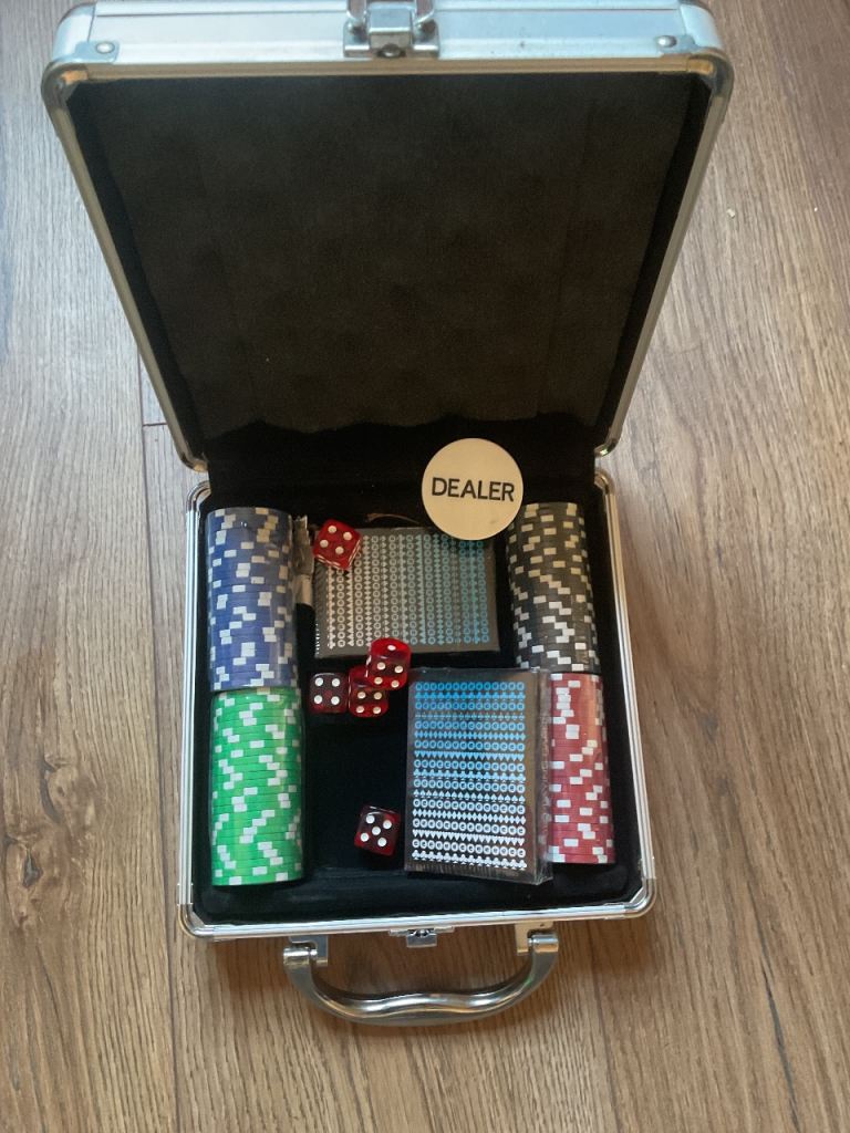 Limited Edition POKER SET - Chips, dice, cards , key lock box.