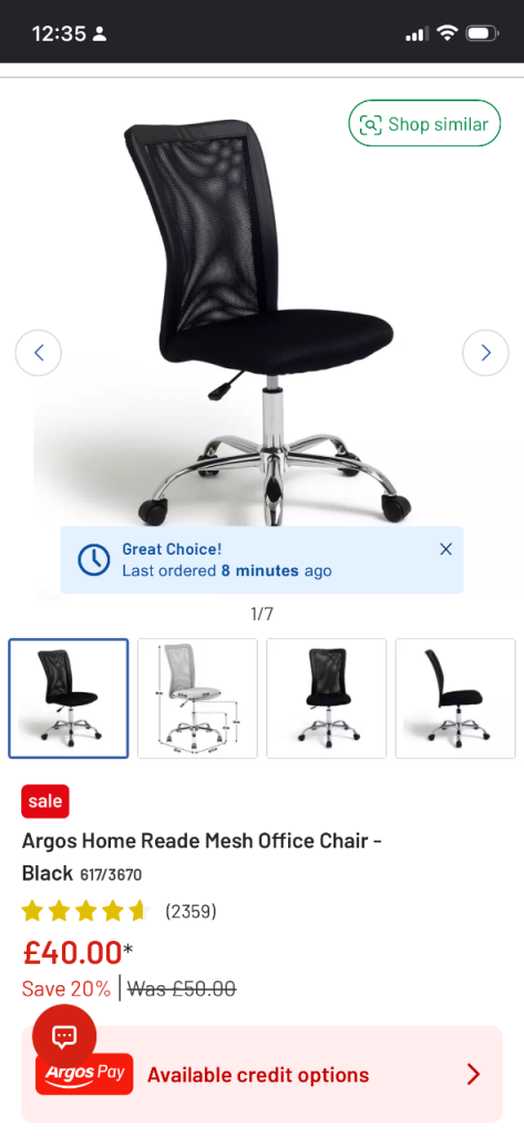 Brand New Argos Home Reade Mesh Office Chai