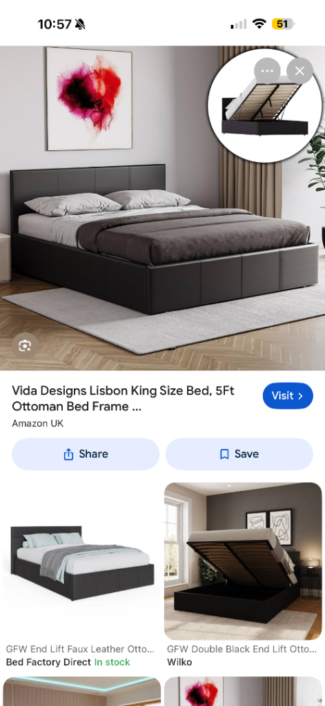 Vida Designs Lisbon King Size Ottoman Bed Frame - Black