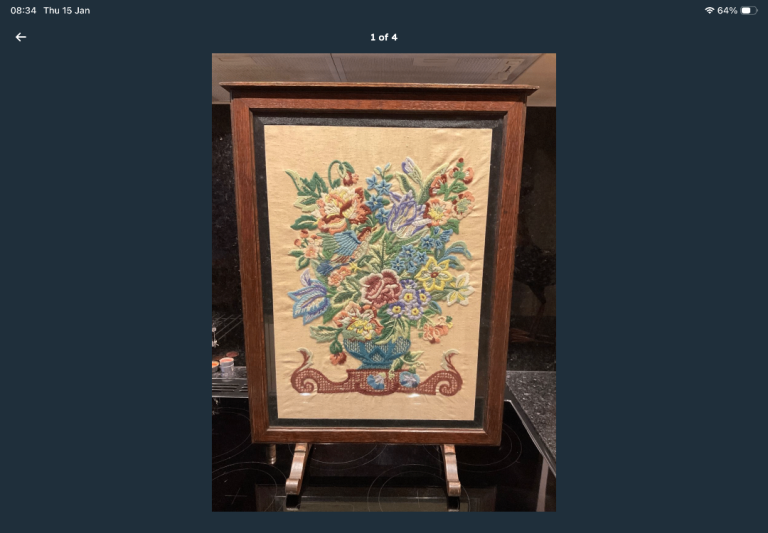 Vintage/Antique Freestanding Firescreen with Embroidery Panel 