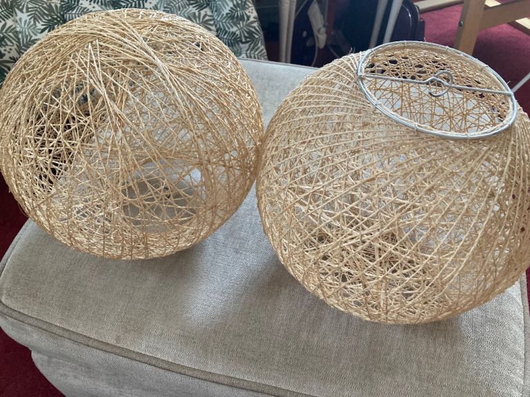 Pair of Woven Rattan Style Lamp Shades – Good Condition