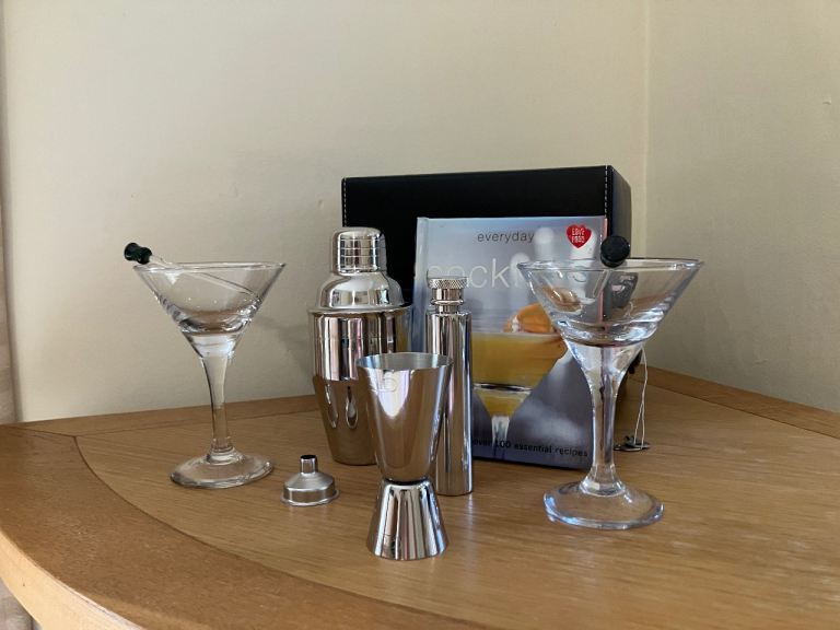 Cocktail Making Set with Martini Glasses and Recipe Book