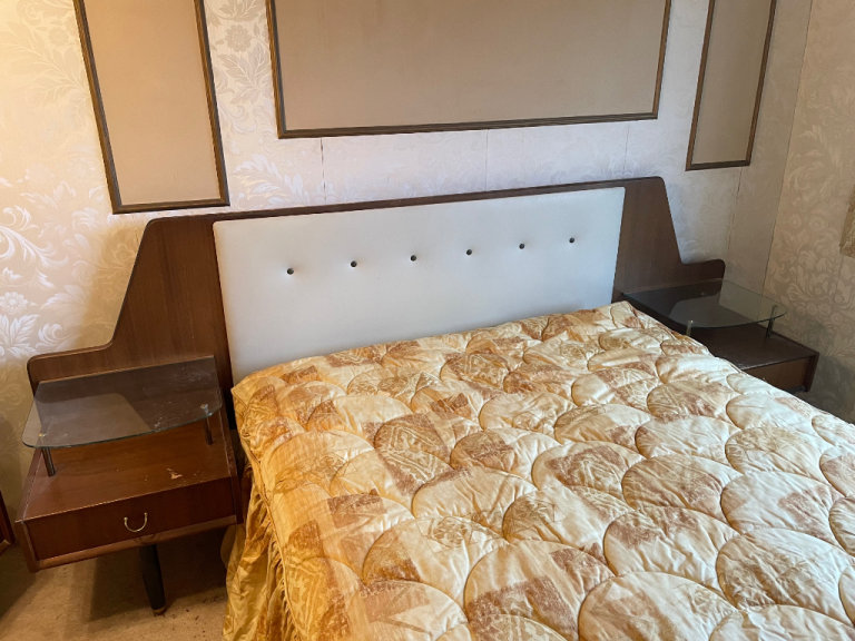 Vintage 1960s G Plan Wooden Headboard with Glass Topped Side Tables