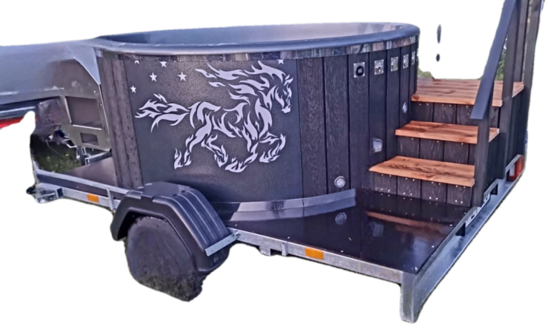 Wood fire hot tub, with trailer