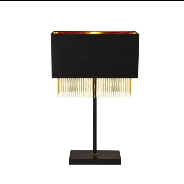 Searchlight 8722BK Fringe 1 Light Table Lamp Black Shade With Gold Chain