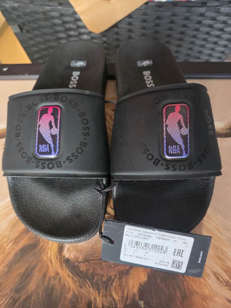 New Hugo Boss x NBA Slides - Black, UK Size 4